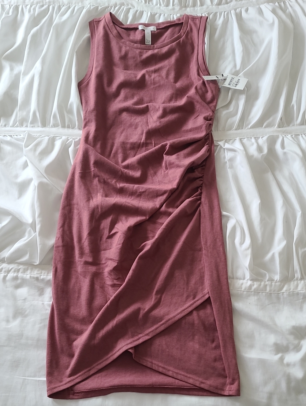 Leith Sleeveless Ruched Tulip Hem Dress - Dusty Rose Size Small